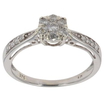 9ct White Gold 0.25ct Diamond Cluster Ring