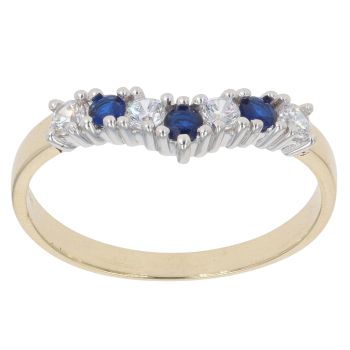 9ct Yellow Gold Cubic Zirconia and Blue Gem Wishbone Ring