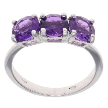 18ct White Gold Three Stone Amethyst Ring