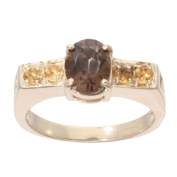 9ct Yellow Gold Smoky Quartz and Citrine Ring