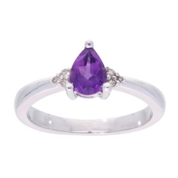 9ct White Gold Amethyst and Diamond Pear Ring