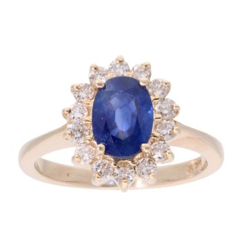 14ct Yellow Gold Sapphire And 0.40ct Diamond Cluster Ring
