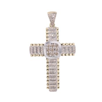 9ct Yellow And White Gold Diamond Cross Pendant