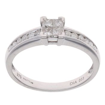 9ct White Gold 0.33ct Princess Cut Diamond Cluster Ring