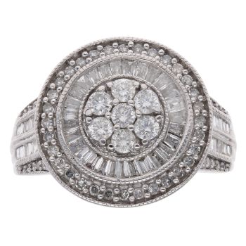 18ct White Gold 1.00ct Brilliant And Baguette Cut Diamond Cluster Ring