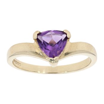9ct Yellow Gold Triangular Created Amethyst Ring