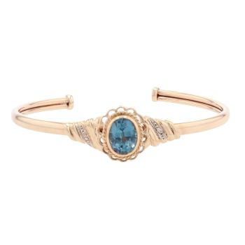 9ct Yellow Gold 0.02ct Diamond And Blue Topaz Bangle