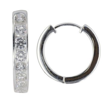 Silver Cubic Zirconia Hoop Earrings by Icesia