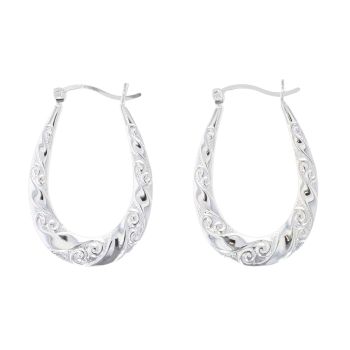 Silver Patterned Creole Hoop Earrings By Icesia