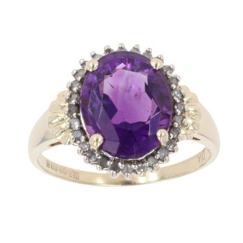 9ct Yellow Gold 0.30ct Diamond And Amethyst Ring