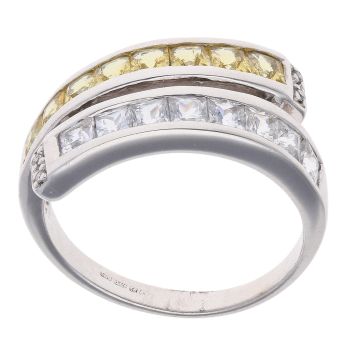 9ct White Gold Yellow Gemstone And Cubic Zirconia Ring
