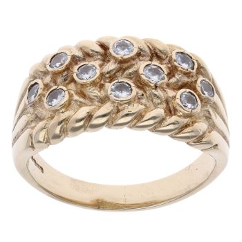 9ct Yellow Gold Cubic Zirconia Three Row Keeper Ring
