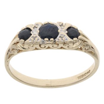 9ct Yellow Gold 0.05ct Diamond And Sapphire Three Stone Ring