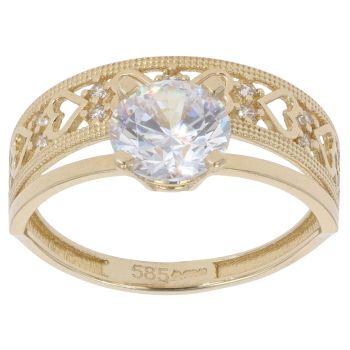 14ct Yellow Gold Cubic Zirconia Solitaire Ring