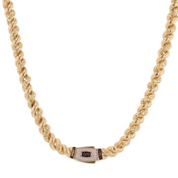 14ct Yellow Gold Monaco Classic Loop Alternate Pave Lock Chain 18"