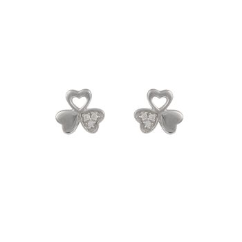 Sterling Silver Cubic Zirconia Clover Stud Earrings