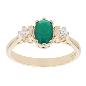 9ct Yellow Gold Green Gemstone And Cubic Zirconia Ring