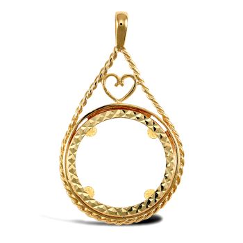 9ct Yellow Gold Full Sovereign Pendant Mount - Rope and Heart
