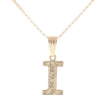 9ct Yellow Gold Letter I Pendant And Chain 18"