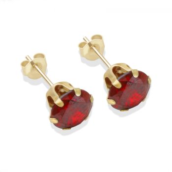 9ct yellow gold 7mm red CZ stud Earrings