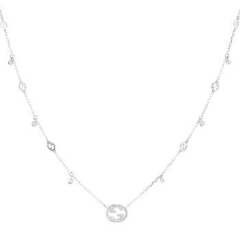 Gucci 18ct White Gold 0.27ct Brilliant Cut Diamond Interlocking Necklace 16"