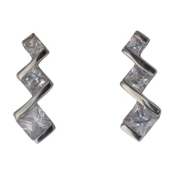 Silver Cubic Zirconia Three Stone Drop Earrings By Icesia
