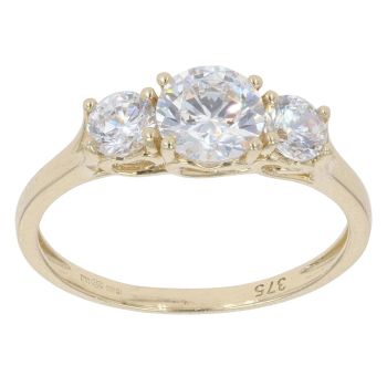 9ct Yellow Gold Cubic Zirconia Three Stone Ring