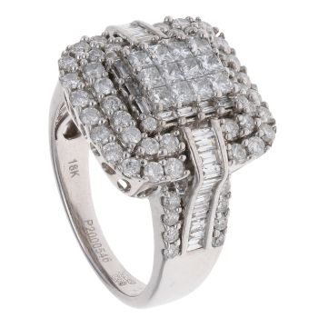18ct White Gold 2.00ct Brilliant, Princess And Baguette Cut Diamond Cluster Ring