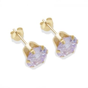 9ct yellow gold 7mm lilac CZ stud Earrings