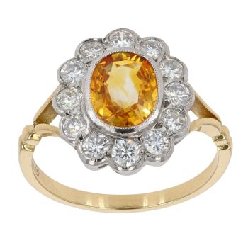18ct Yellow Gold 1.66ct Yellow Sapphire and 0.85ct Diamond Cluster Ring