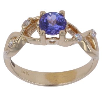 14ct Yellow Gold 0.10ct Diamond and Tanzanite Twist Ring