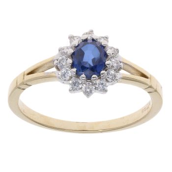 9ct Yellow Gold Blue Gemstone And Cubic Zirconia Cluster Ring
