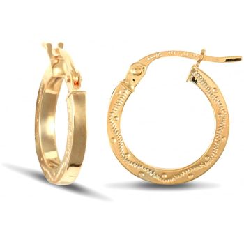 9ct Yellow Gold Square Engraved Earrings