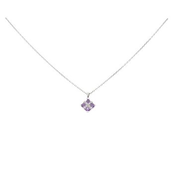 18ct White Gold 0.05ct Diamond Amethyst Pendant And Chain 18"