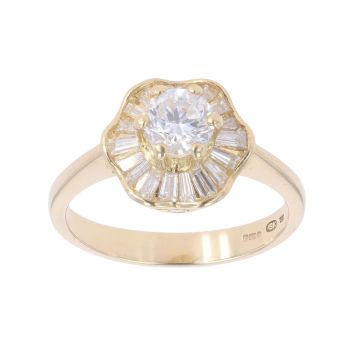 18ct Yellow Gold 1.50ct Brilliant And Baguette Cut Diamond Cluster Ring
