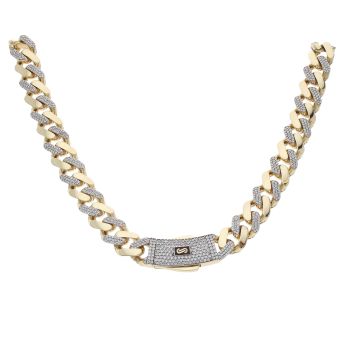 14ct Yellow Gold Monaco Classic Alternate Pave Lock Curb Chain 22"