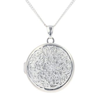 Silver Patterned Locket and Curb Chain 20" by Icesia