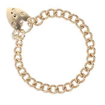 9ct Yellow Gold Heart Lock Charm Bracelet 7"