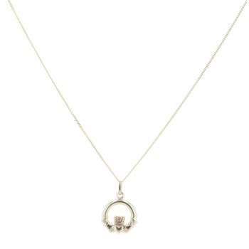 9ct Yellow Gold Claddagh Pendant and Chain 18"