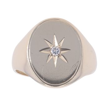 9ct Yellow Gold 0.05ct Diamond Signet Ring
