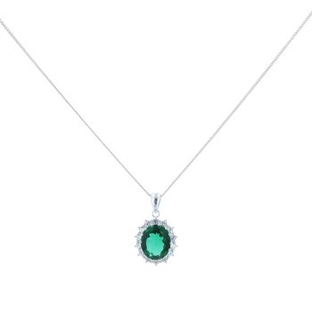Silver Cubic Zirconia and Green Gem Pendant and Chain by Icesia 18"