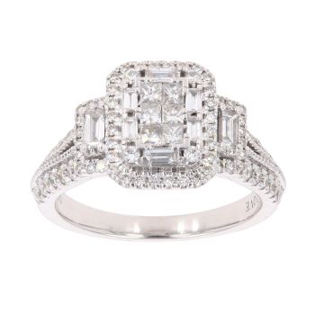 Vera Wang 18ct White Gold 0.95ct Princess Baguette and Brilliant Cut Diamond Cluster Ring
