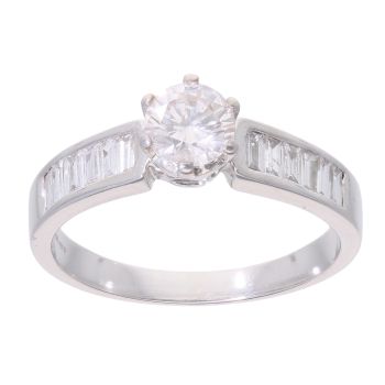 18ct White Gold 1.00ct Brilliant and Baguette Cut Diamond Solitaire Ring