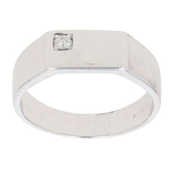9ct White Gold 0.05ct Diamond Signet Ring
