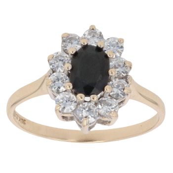 9ct Yellow Gold Cubic Zirconia And Sapphire Cluster Ring