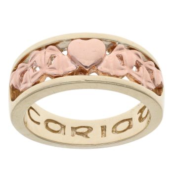 9ct Yellow And Rose Gold Cariad Heart Clogau Leaves Ring
