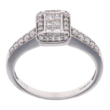 9ct White Gold 0.38ct Princess and Brilliant Cut Diamond Cluster Ring