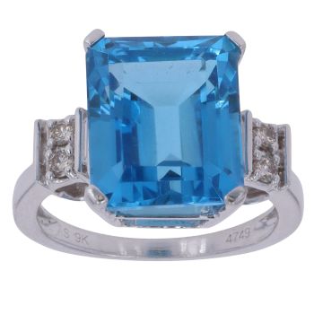 9ct White Gold 0.05ct Diamond and Topaz Ring