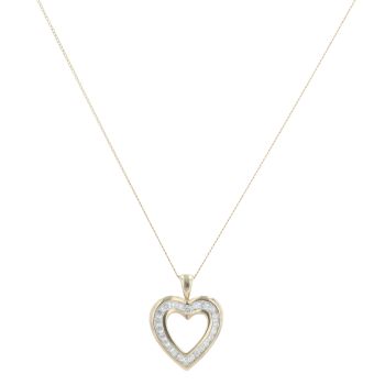 9ct Yellow Gold 0.35ct Brilliant Cut Diamond Heart Pendant And Chain 18"
