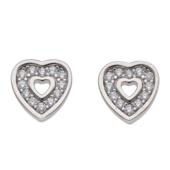 Silver Cubic Zirconia Heart Stud Earrings by Icesia